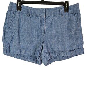 Ann Taylor LOFT Blue Chambray Cotton/Linen Blend Cuffed Short 6